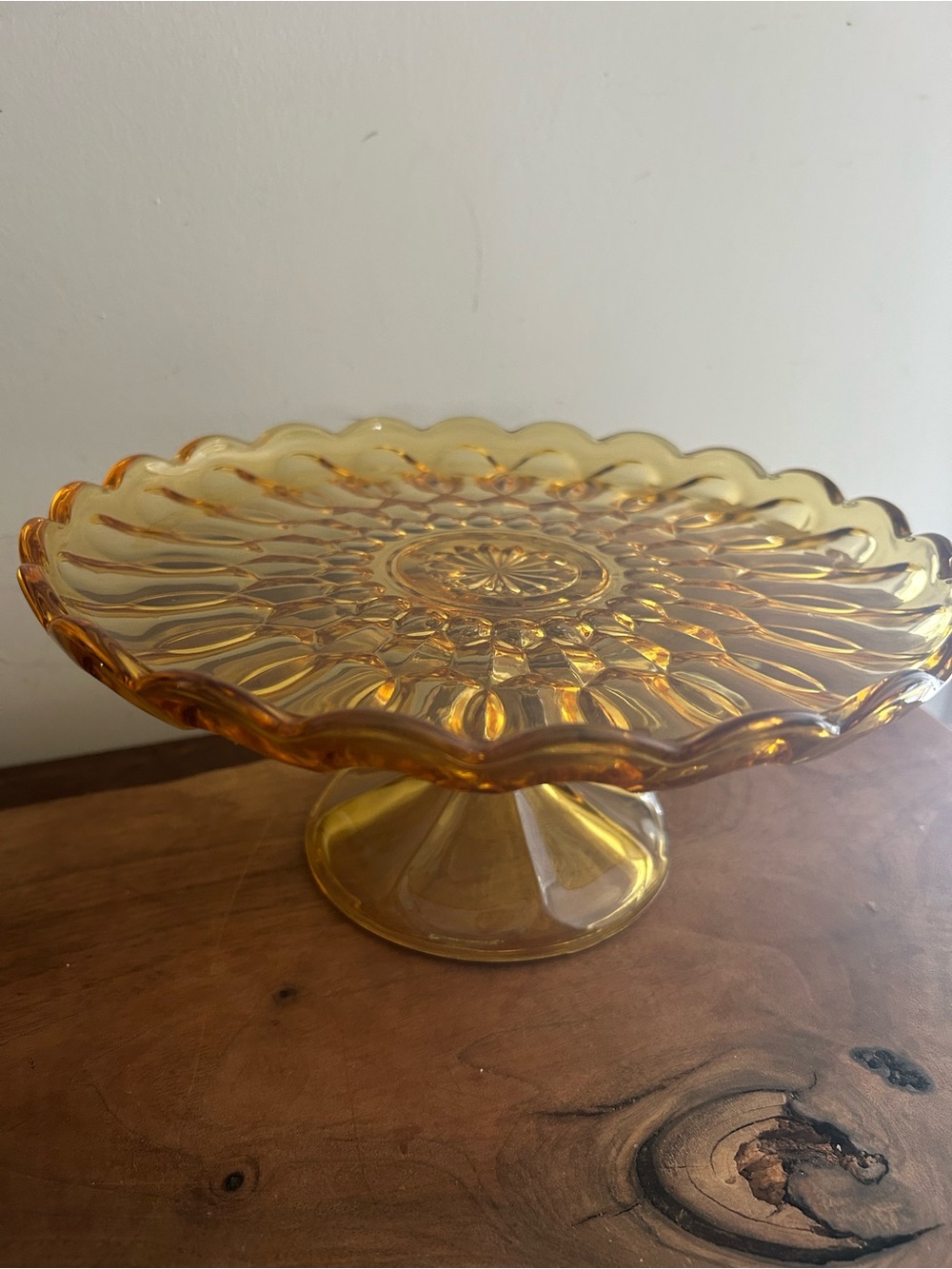 Anchor Hocking Honey Amber Fairfield Glass Cake Pedestal Stand 10" Plate Vintage